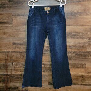 Dear John Jeans 29 P Trouser Flare Mid Rise Blizzard Dark Wash Stretch Denim